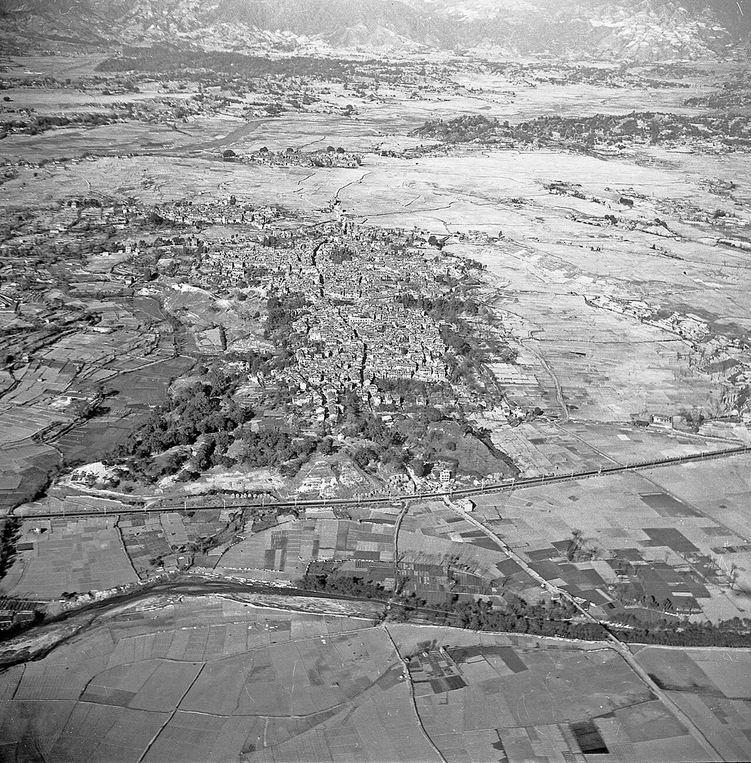 Madhyapur Thimi in Kathmandu Valley, view from South, flight altitude about 2000 m.