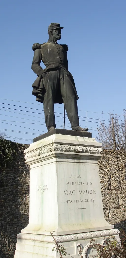 This photograph was taken in Magenta, Italy.  It's of a statue of John MacMahon, Duke of Magenta, erected in honor of his role in winning the Battle of Magenta on 4 June 1859.