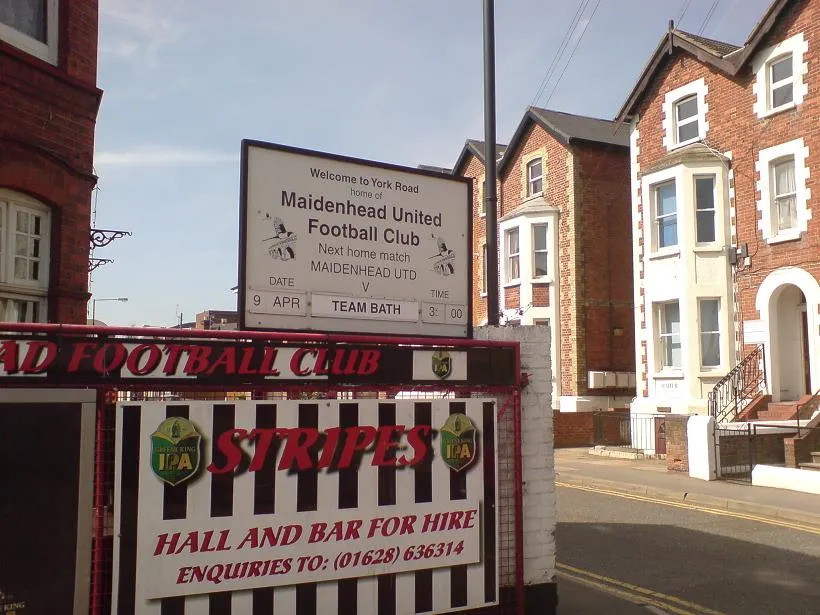 The entrance sign to York Road, home of Maidenhead United F.C.