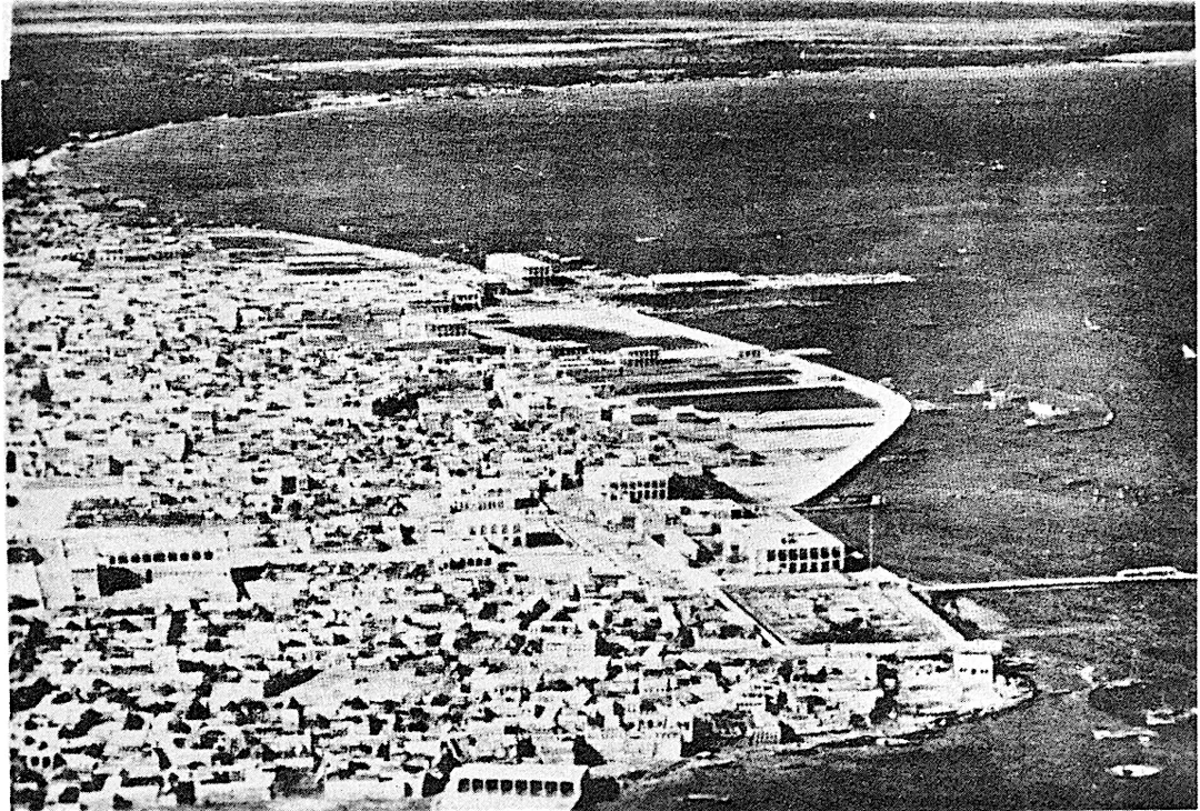 An aerial view of the capital of Bahrain, Manama, in 1936. Photograph taken by an anonymous British photographer for the British Intelligence Survey
