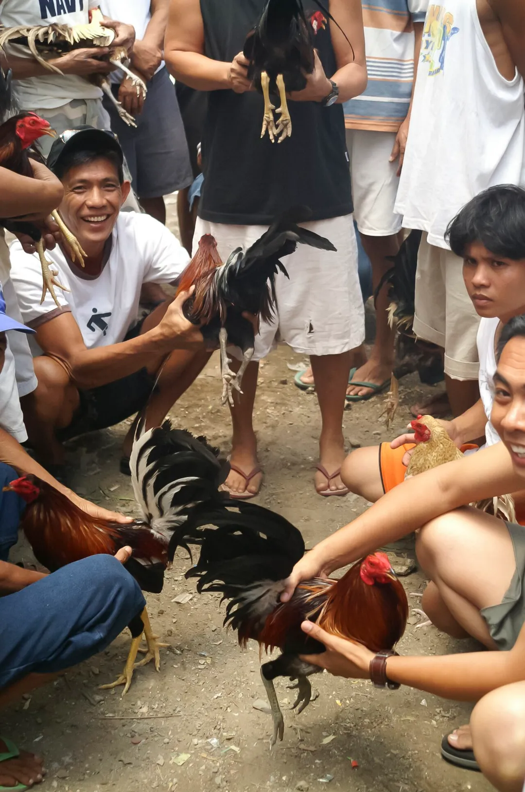 Bulacao, Cebu City, Philippines: The participants of a cockfight competition ("Sabong") discussing the skills of their roasters