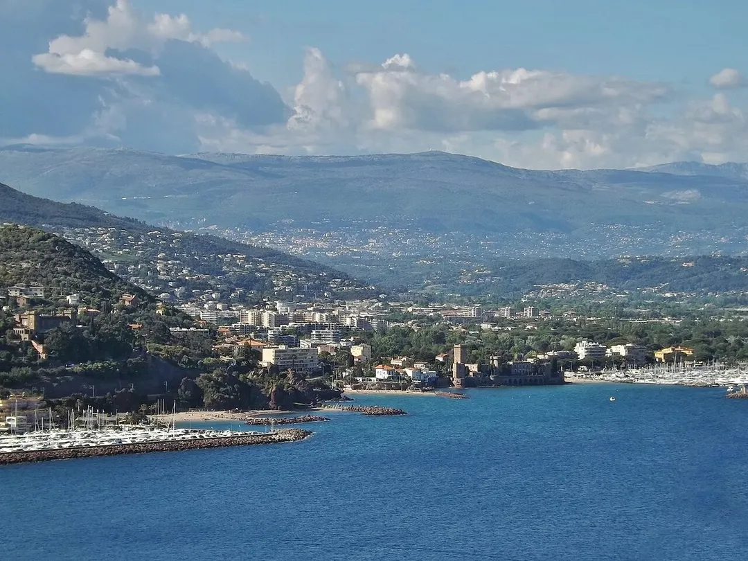 Panoramic sight, from the heights of Théoule-sur-Mer, of the French commune of Mandelieu-la-Napoule, near Cannes on the Riviera Coast in Alpes-Maritimes.