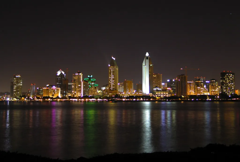 Downtown San Diego Skyline at night, viewed from Coronado towards Downtown, using:
Aperture: f2.2
Shutter Speed: 4 sec
Focal Length: 11.2 mm