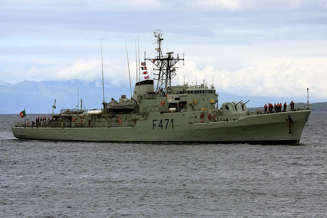 The Die corvette António Enes (F-471) of the Portuguese Navy entering the port of Horta, Azores.