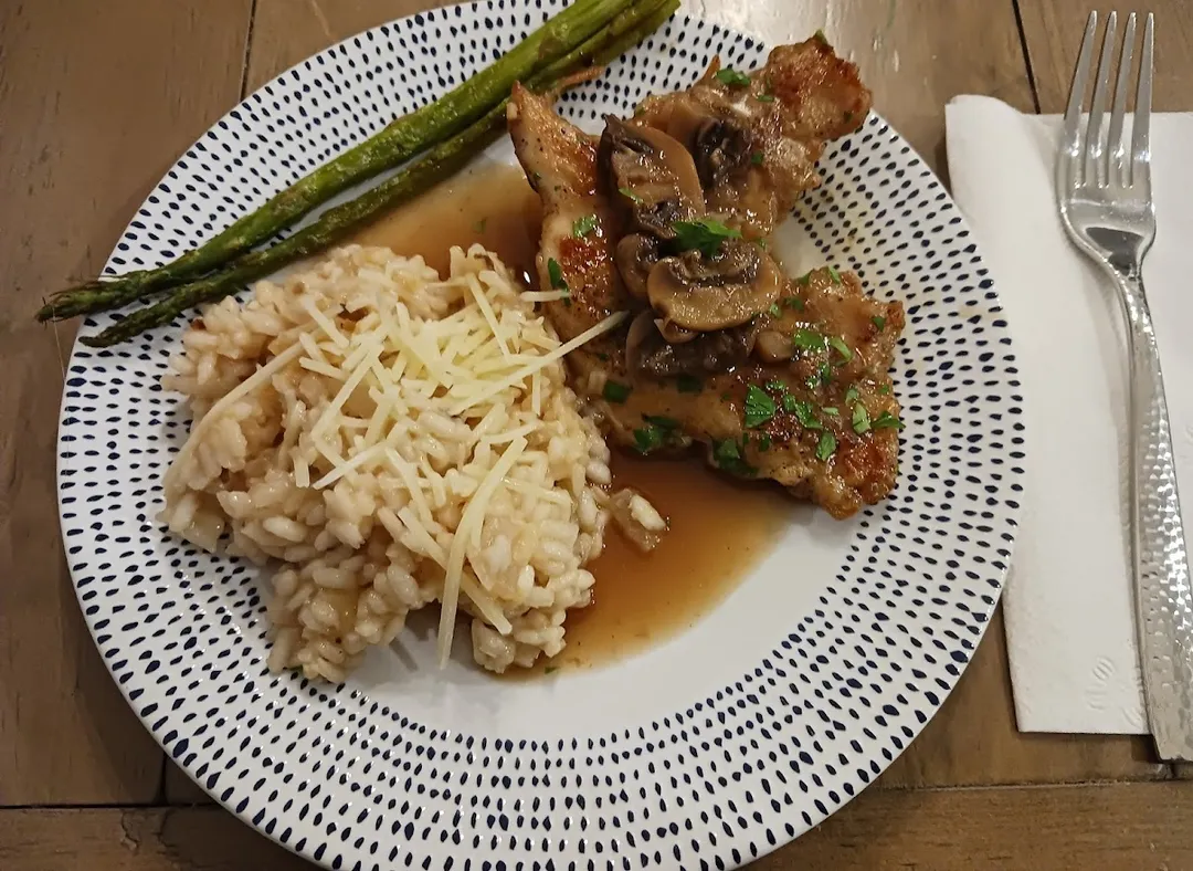 Chicken Marsala With Risotto & Asparagus