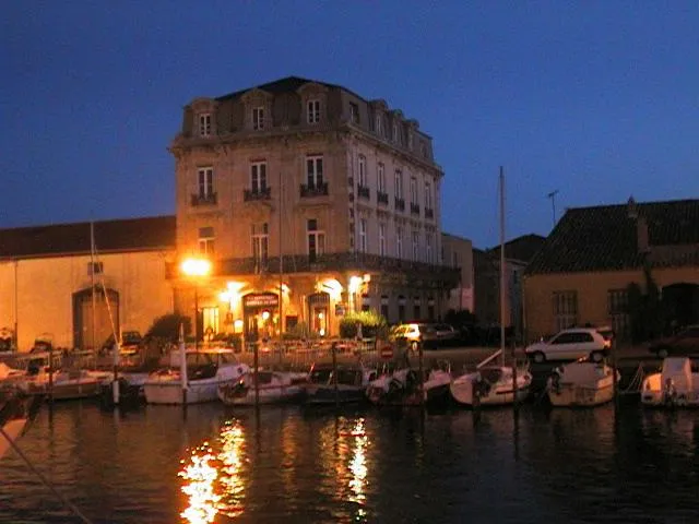 Marseillan harbour at night, Hérault, France.