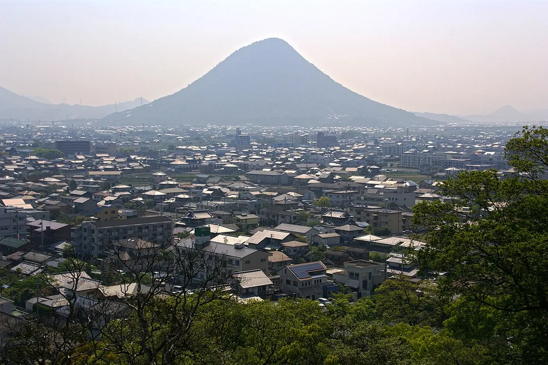 Mount Iino and Sanuki Plain view from Marugame Castle in Marugame, Kagawa prefecture, Japan