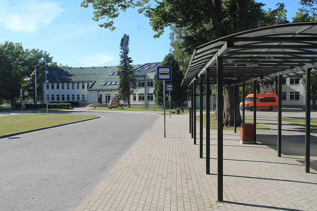 Mārupe State gymnasium school bus stop, Mārupe, Kantora street 97