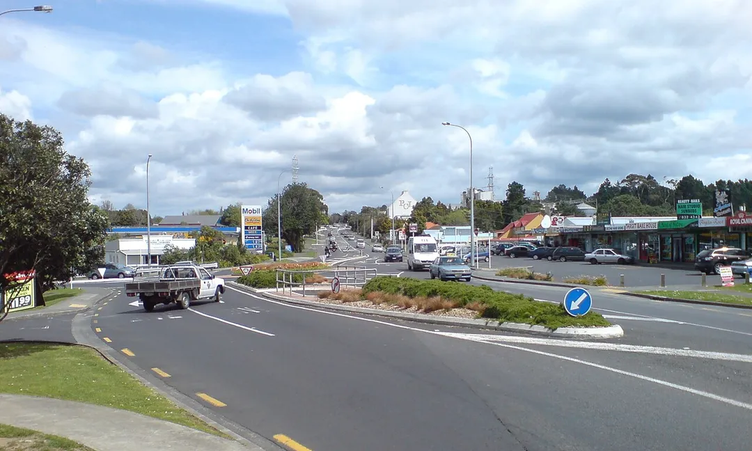 The Massey suburb in Waitakere City, New Zealand. Intersection of Don Buck Road and Triangle Road.