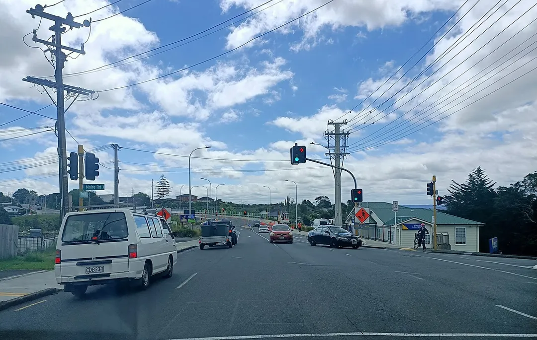 Intersection of Royal Road and Moire Road in Royal Heights, Auckland. Photographed by Larry N Johnson
