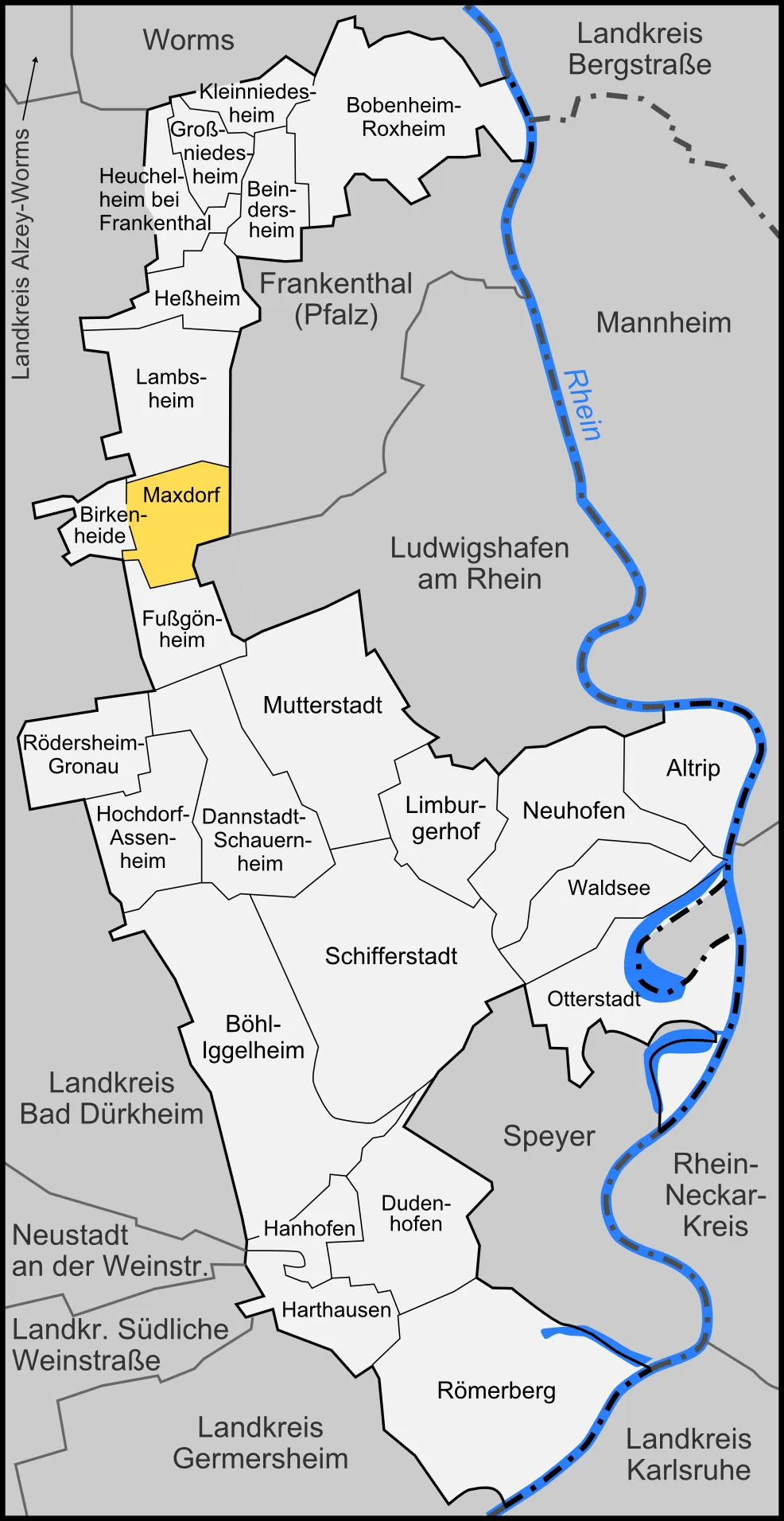 Karte der Gemeinde Maxdorf im Rhein-Pfalz-Kreis
