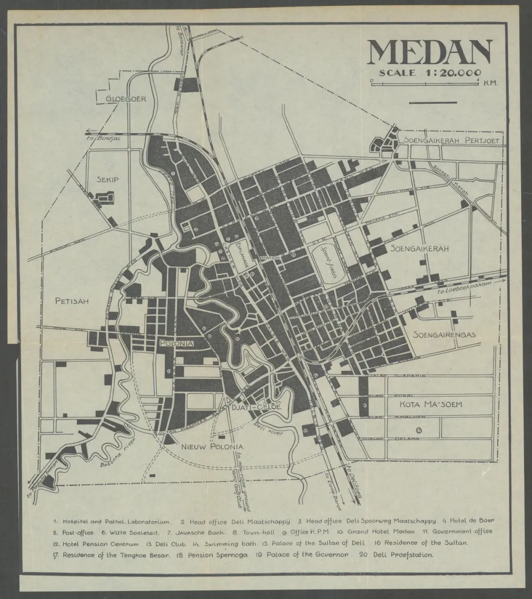 Old map of Medan Indonesia from 1930