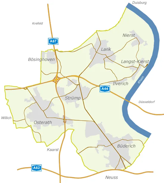 General map of Meerbusch, North Rhine-Westphalia, Germany