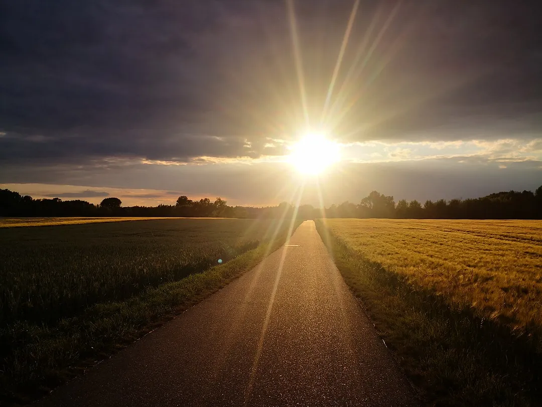 Der Kreuz Wildweg in Büderich führt durch Felder ins Landschaftsschutzgebiet von Meerbusch, hier ist der Ausblick von In der Issel in Richtung Norden zu sehen.