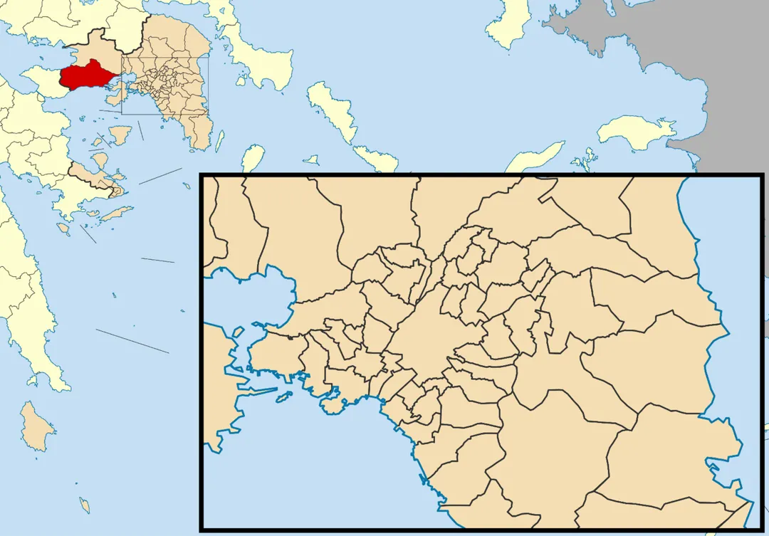 Locator map for Megara municipality in Greek region Attica (2011)