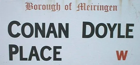 Photograph of an actual street sign in the style of a City of Westminster (where Baker Street is) street sign. But this is in Schweiz - click on the picture Image:029264 meiringen holmes.jpg