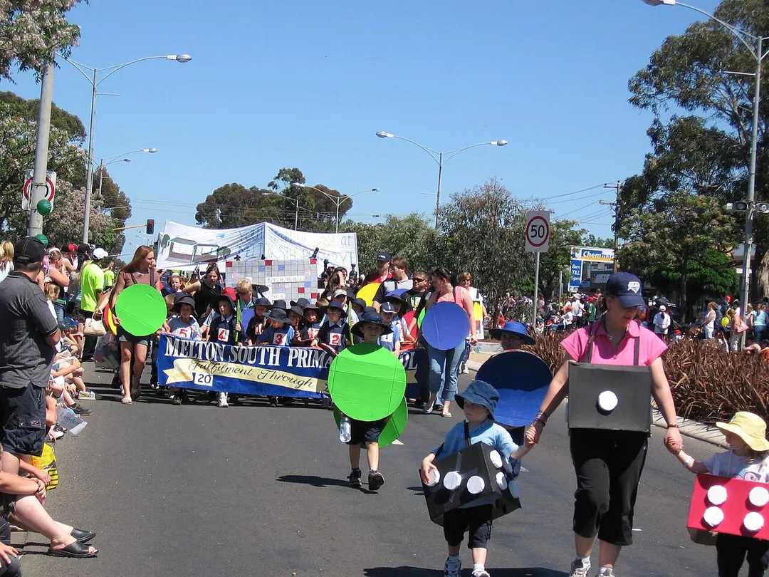 The 2005 Djerriwarrh Festival street parade, High St, Melton, Victoria.