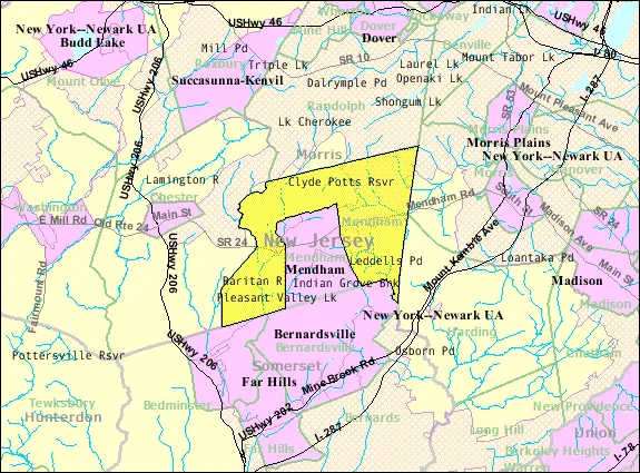 Census Bureau map of Mendham Township