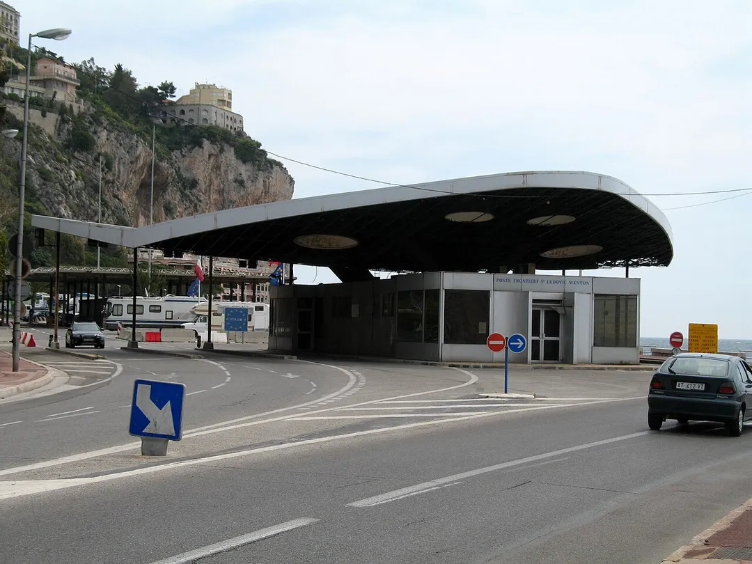 The Pont Saint-Ludovic / Ponte San Ludovico border crossing point between Menton, France and Ventimiglia, Italy.