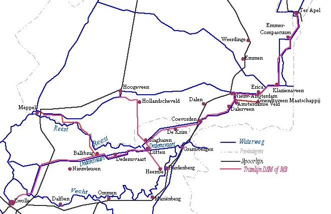 Zelfgemaakte kaart van de stoomtramlijnen van de DSM en MB, verbeterde versie van Stoomtramlijnen DSM.png