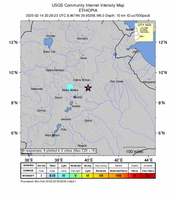 Intensity map from USGS for the magnitude 6.0, maximum intensity 8.2 earthquake (8 km NNE of en:Metahāra, Ethiopia), 10 km depth.