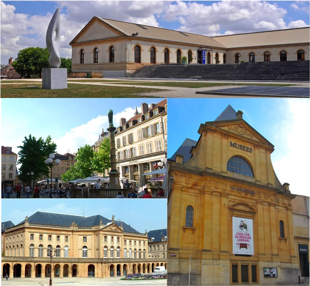 Clockwise from top:
- The w:Arsenal de Metz
- The w:Museums of Metz
- The w:Opéra-Théâtre de Metz Métropole

- The Saint-Jacques Square
