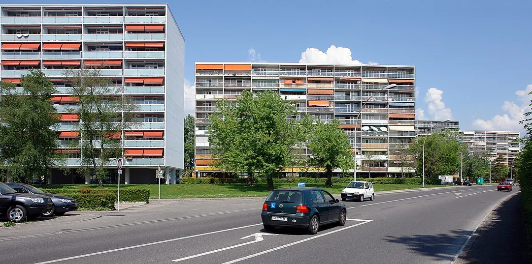 Cité Satellite de Meyrin, large housing estate, Meyrin, Geneva, 1960-63, Architect: Georges Addor