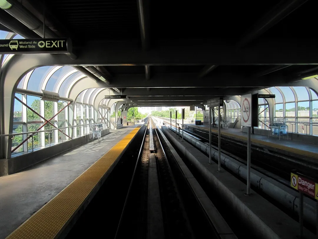 On the Scarborough RT pulling out of Midland station. A little blurry from being shot through a dirty train window :-p
