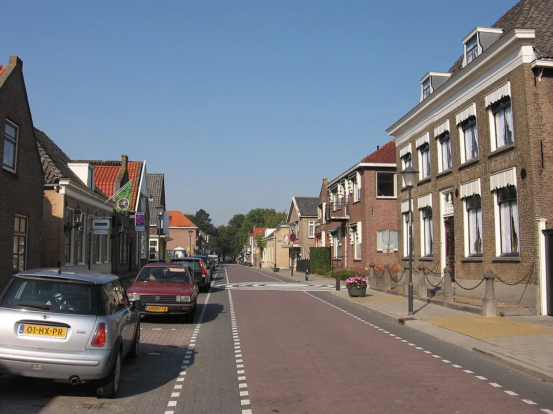 Zicht op woningen in de Wilhelminastraat in Mijnsheerenland