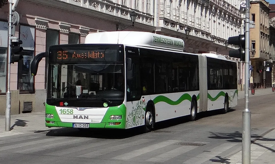 CNG articulated bus in Miskolc, Hungary (MAN)