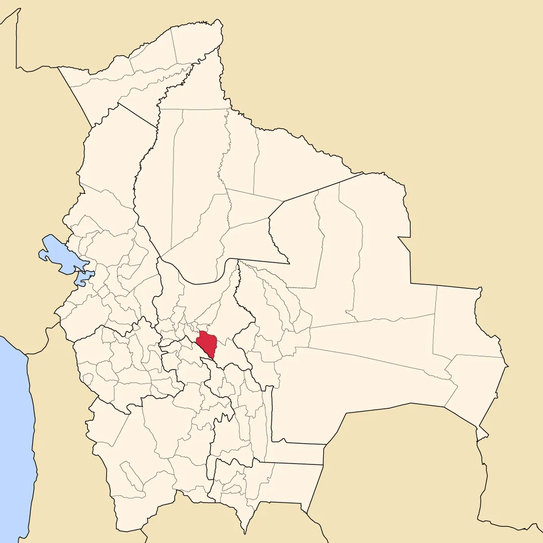 Map of Bolivia showing Mizque province