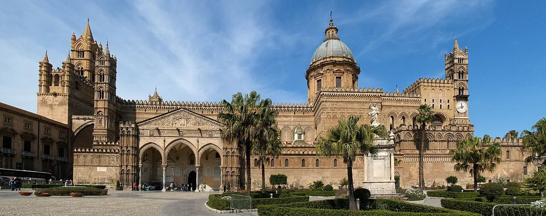 Panoramic view of Palermo Cathedral, Sicily.