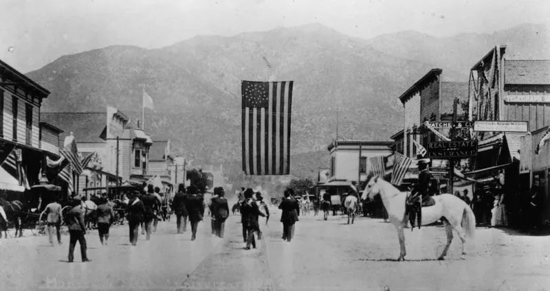 "Monrovia Day".  Monrovia, 1892.  Myrtle Avenue, looking north.