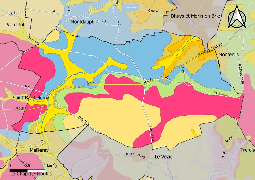 Carte géologique de la commune de Montolivet dans le département de Seine-et-Marne (France)