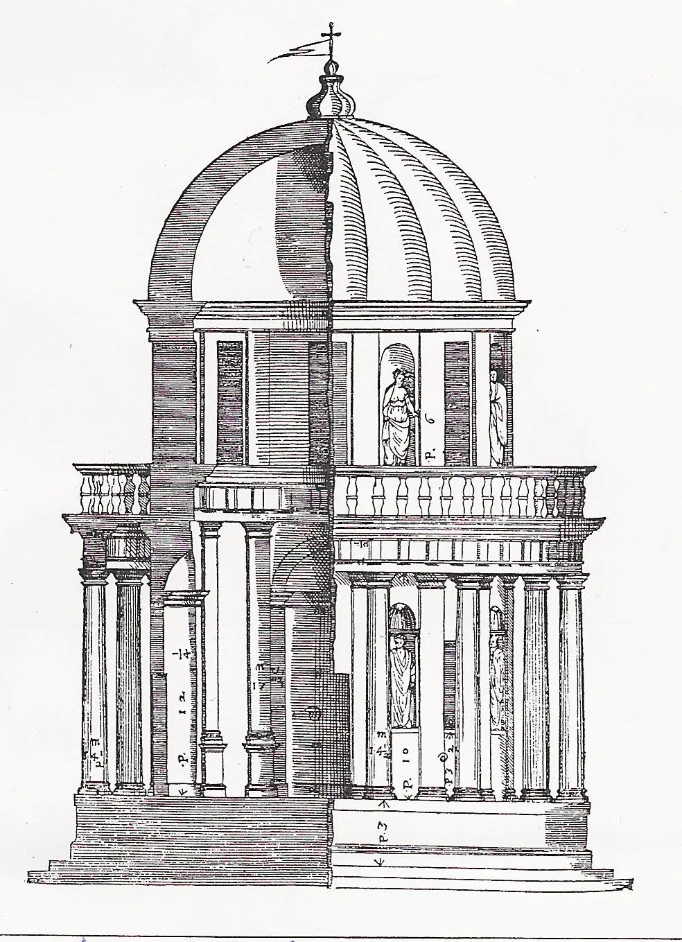 Woodcut of Donato Bramante's Tempietto.