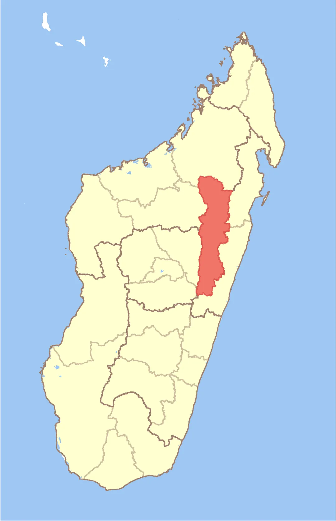 Map of Madagascar with Alaotra-Mangoro Region highlighted