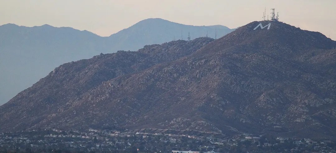 View of 'M' on Box Springs Mountain from RCC: Moreno Valley