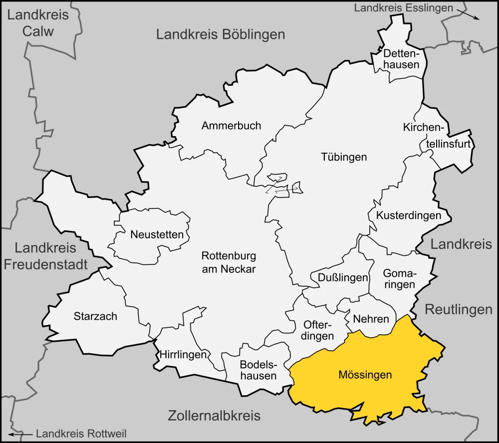 Karte der Stadt Mössingen im Landkreis Tübingen