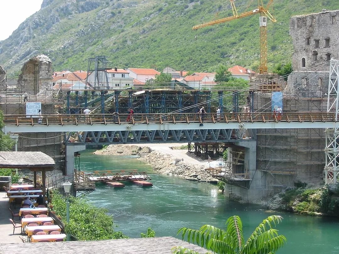 The old Bridge in Mostar, in rebuild, June 2003, picture taken by myself