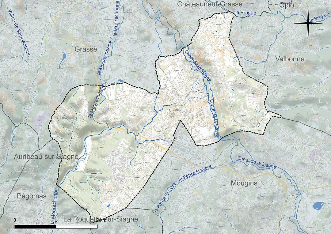 Carte du réseau hydrographique de la commune de fr:Mouans-Sartoux (France).