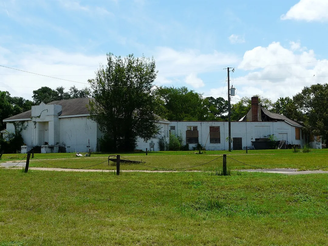 Rear of the old school building on Applewhite Street, taken from Couliette Street in Greenwood, Florida.