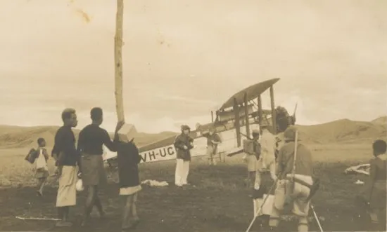 Michael Leahy is making a movie of the plane Canberra and preparations are being made for the walk to Mt. Hagen, Central New Guinea in 1933.