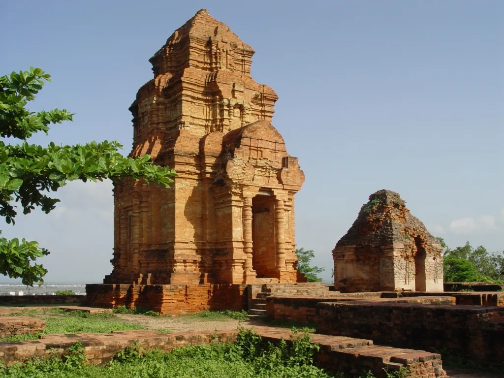 The Thap Poshaknu Cham Towers near Mui Ne and over-looking the city of Phan Thiet, South-Central Viet Nam. A more modern Buddhist Pagoda is also on this hill.