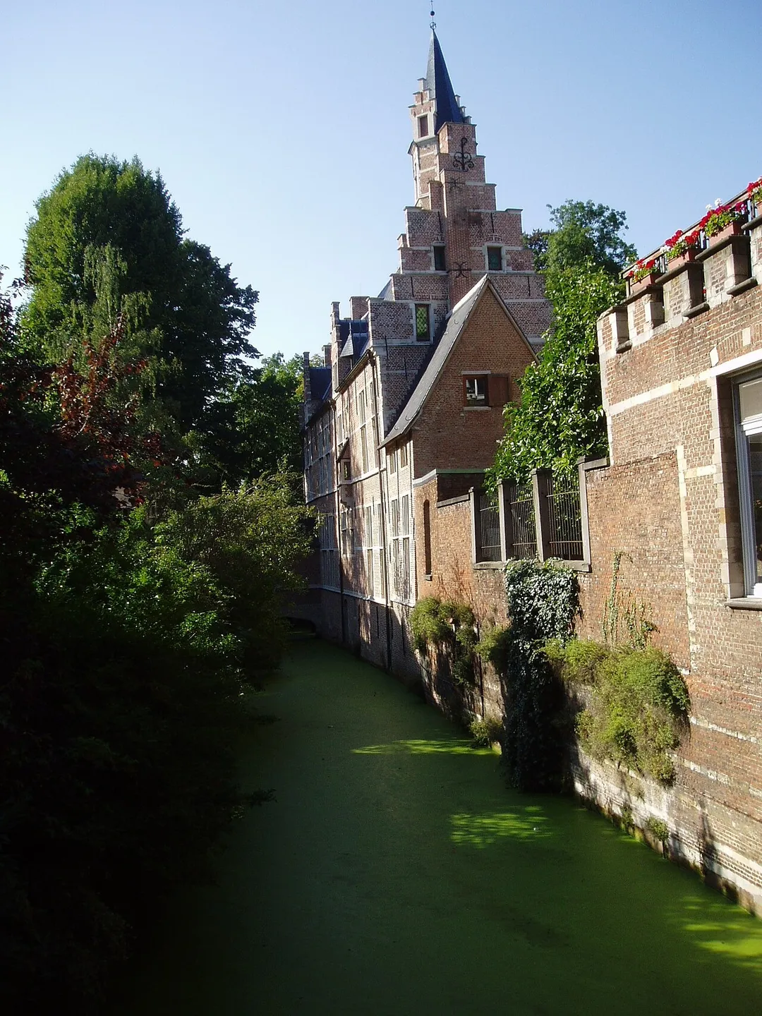 View on still river in city of Mechelen, Belgium named Groen Waterke (small green waterplace).