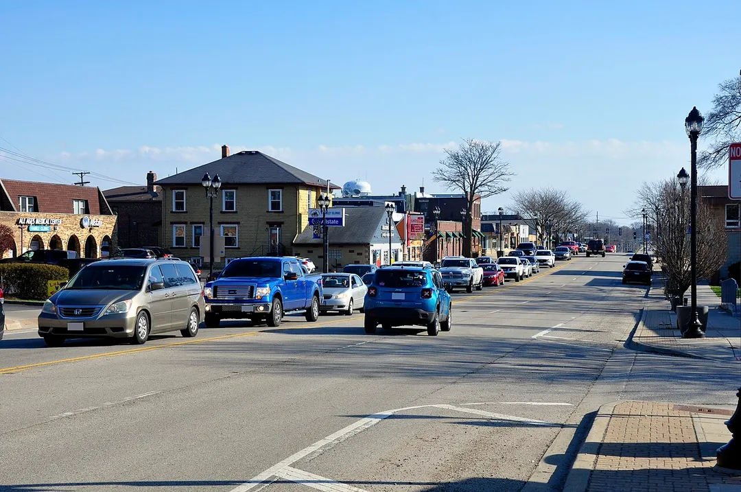 This is a photograph I took of the downtown of the village of Mundelein on March 28, 2024.