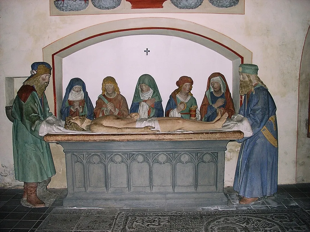 Sculpture „Holy Sepulchre - Entombment of Christ”, Maifeldmünster (former collegiate church) St Martin and St Severus in Münstermaifeld, Germany
