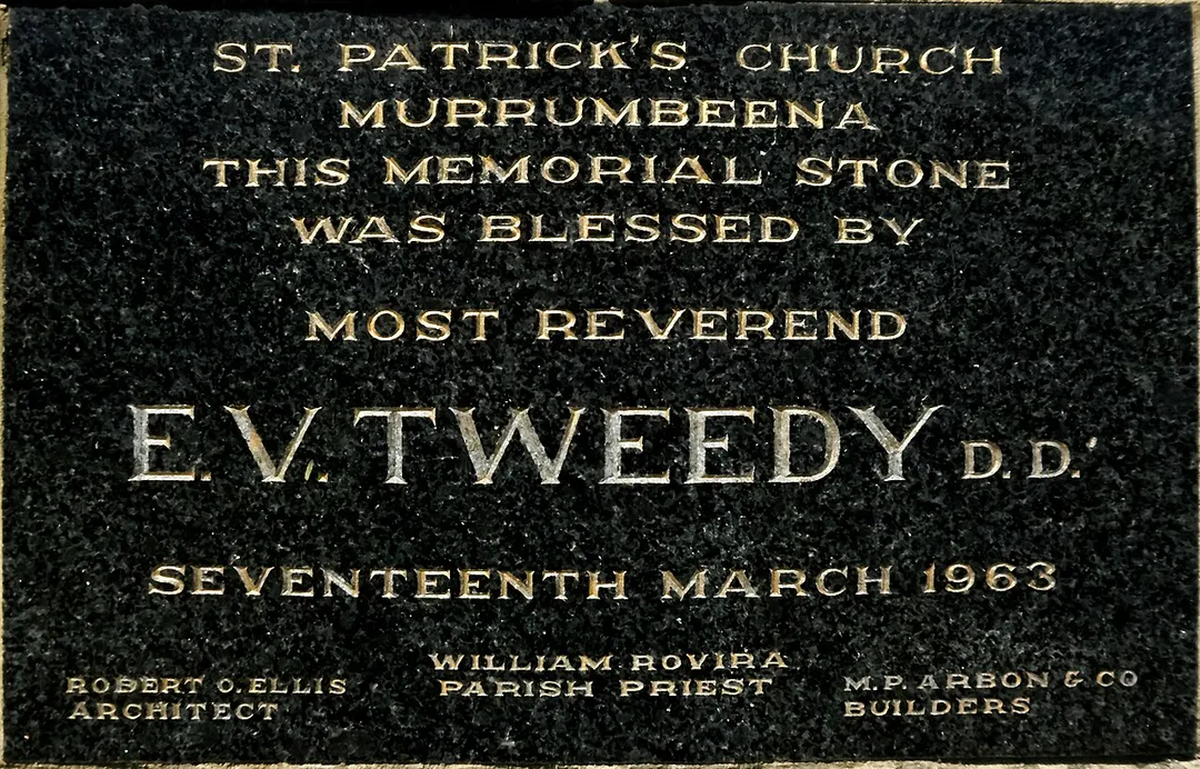 Plaque at St Patricks Church Murrumbeena