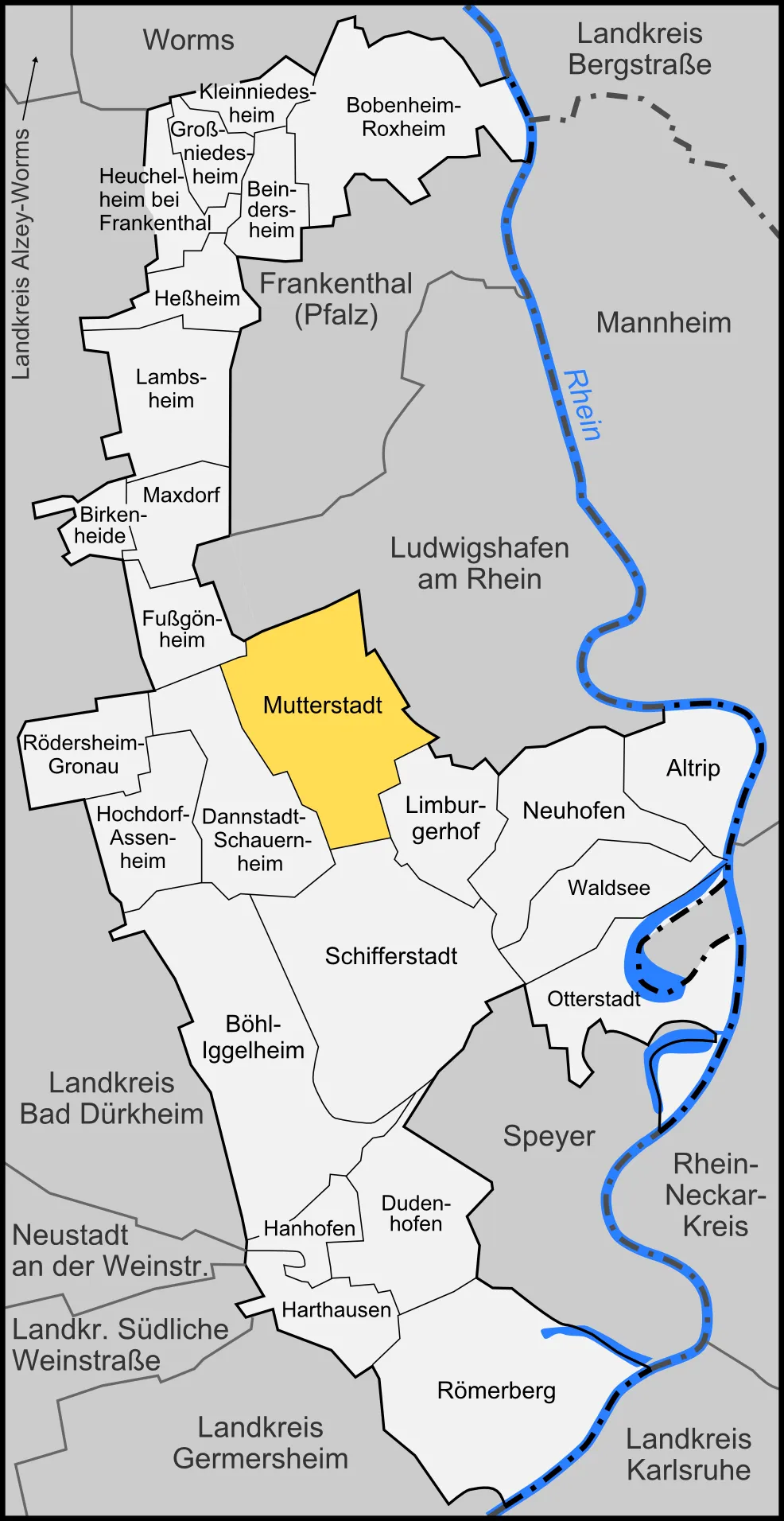 Karte der Gemeinde Mutterstadt im Rhein-Pfalz-Kreis