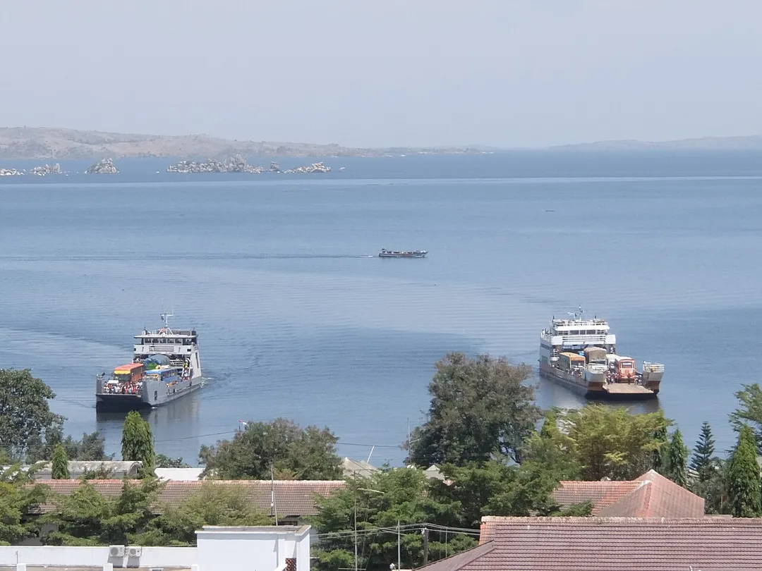 Two ferries arriving at the port of Mwanza. These ferries run between Mwanza and Kamanga (Sengerema District).