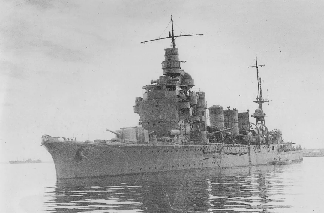 Japanese light cruiser Naka at anchor shortly after the battle of the Java Sea
